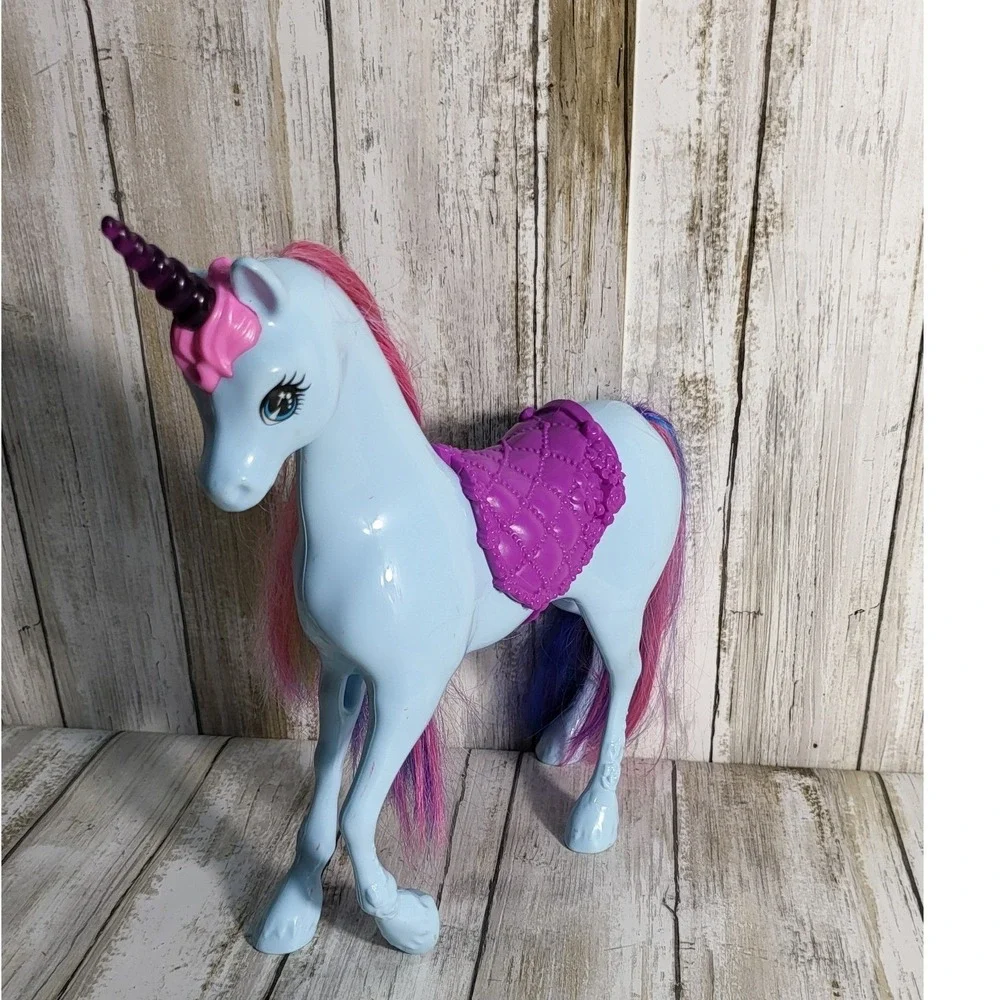 Mattel Barbie Dreamtopia Light Blue Unicorn Purple Saddle Rainbow Mane Figure